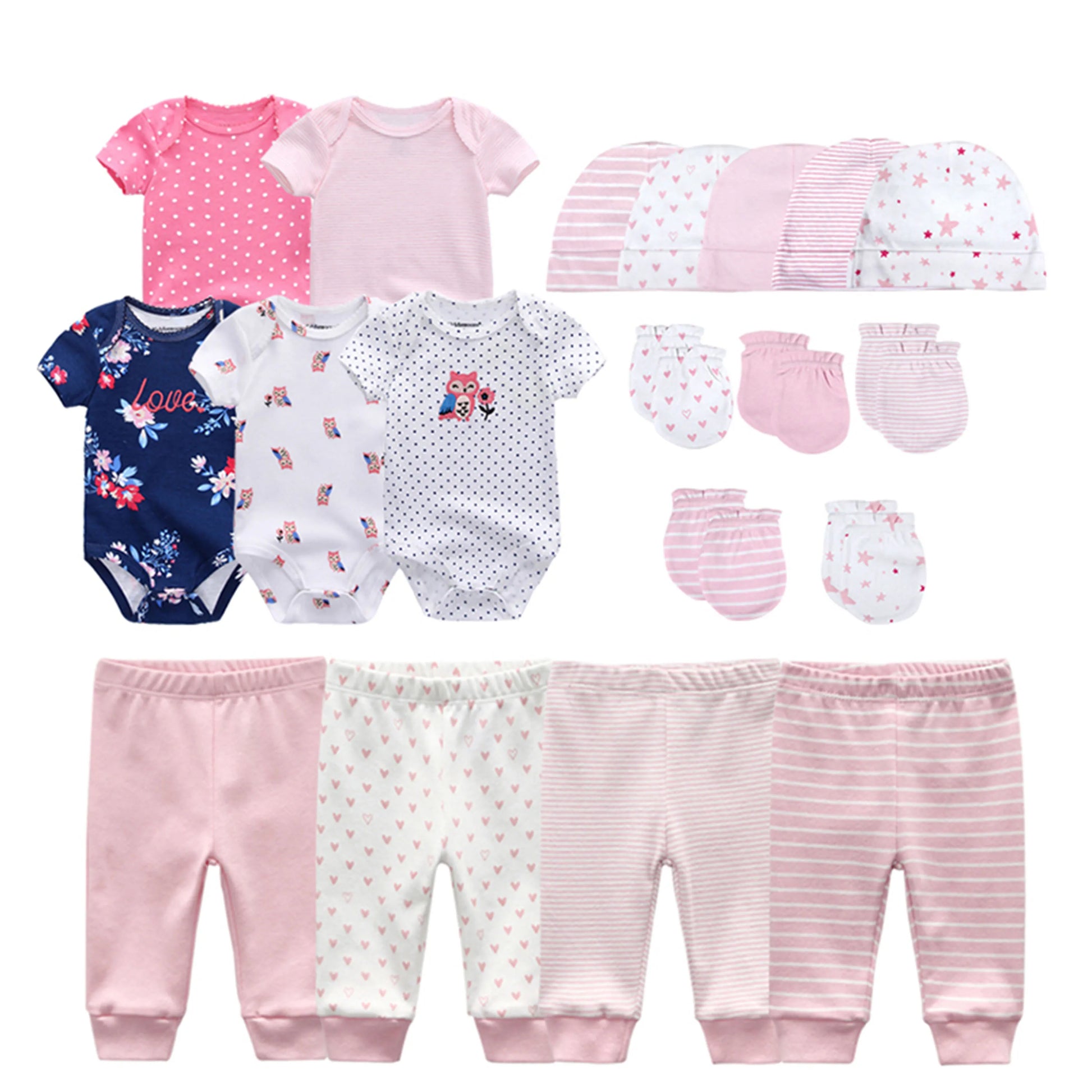 Kiddiezoom Baby Clothing Sets Newborn Boy Girl Infant Bodysuits+Pants+Hats+Gloves/Bibs Unisex Clothes Bebes - Merit Sell