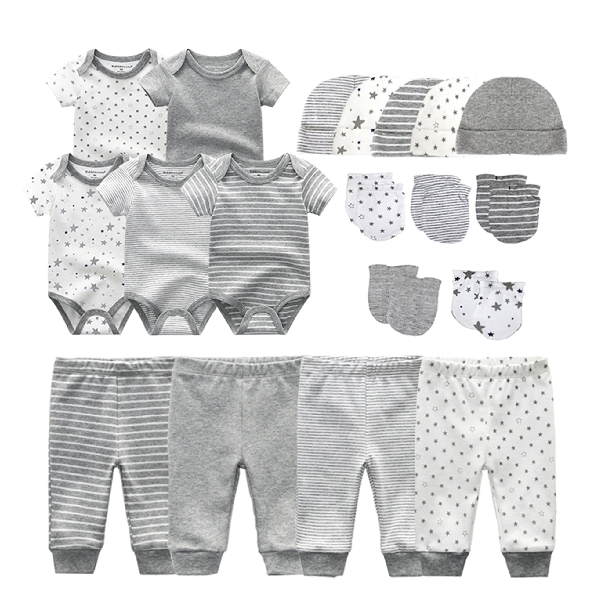 Kiddiezoom Baby Clothing Sets Newborn Boy Girl Infant Bodysuits+Pants+Hats+Gloves/Bibs Unisex Clothes Bebes - Merit Sell