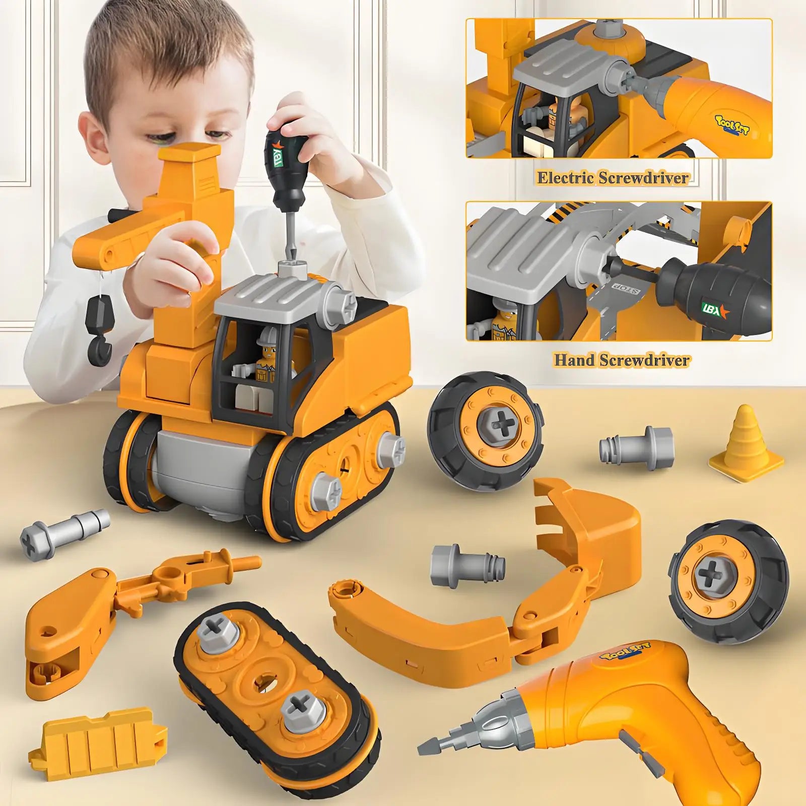 Kids Engineering Vehicle Electric Drill Tool Screw Toys Nut Disassembly Children Educational Assembled Sets For Boys Gift - Merit Sell