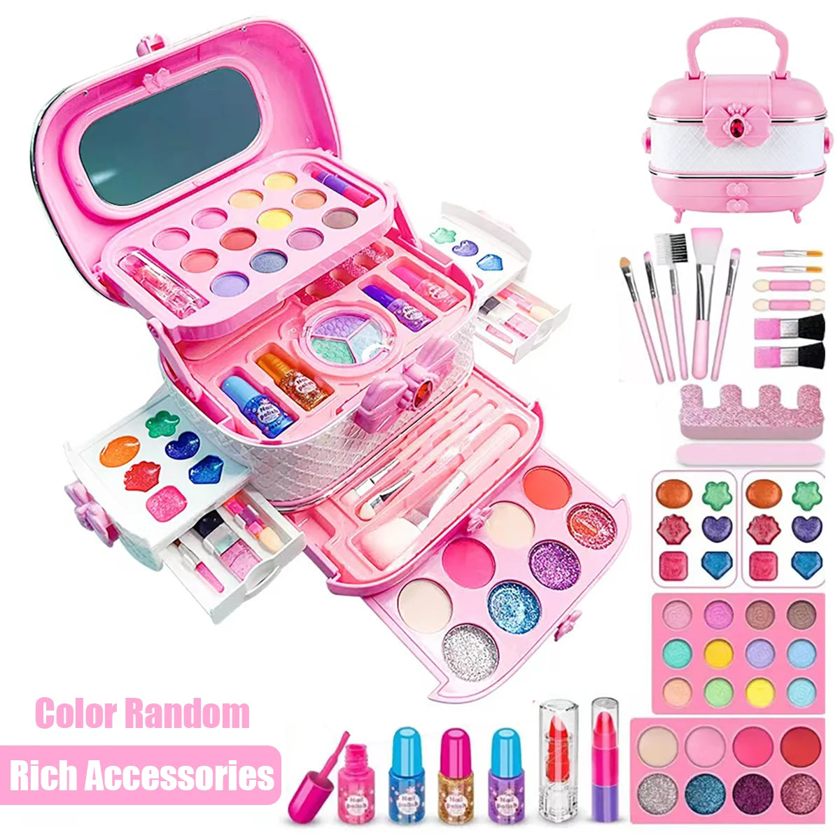 Kids Makeup Kit for Girls Princess Real Washable Pretend Play Cosmetic Set Toys with Mirror Non-Toxic & Safe Birthday Gifts - Merit Sell