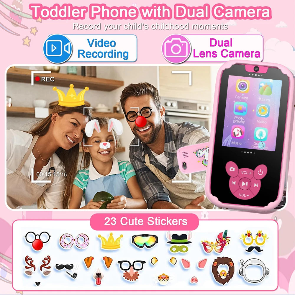 Kids Smart Phone Educational Toys Dual Camera Music Player Baby Phone With 8G Memro Game Learning for Age 3-12 Brithday Gifts - Merit Sell
