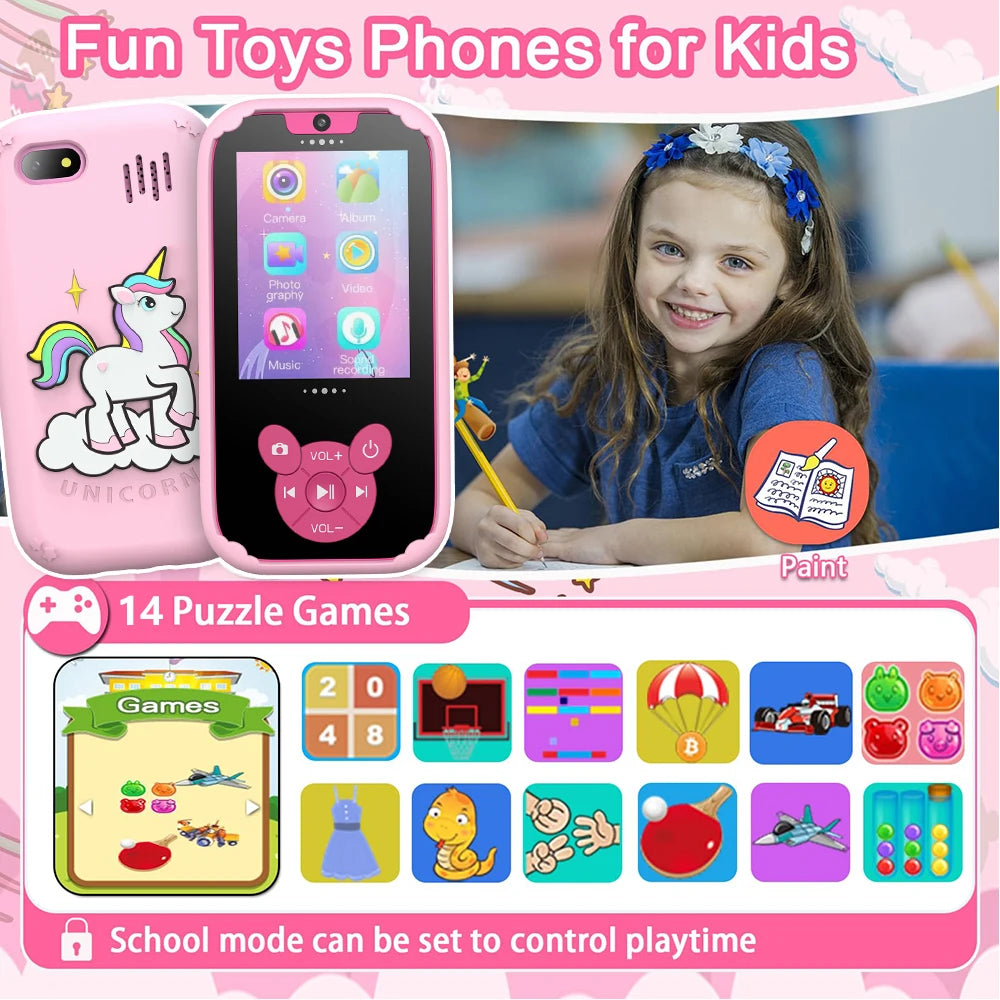 Kids Smart Phone Educational Toys Dual Camera Music Player Baby Phone With 8G Memro Game Learning for Age 3-12 Brithday Gifts - Merit Sell