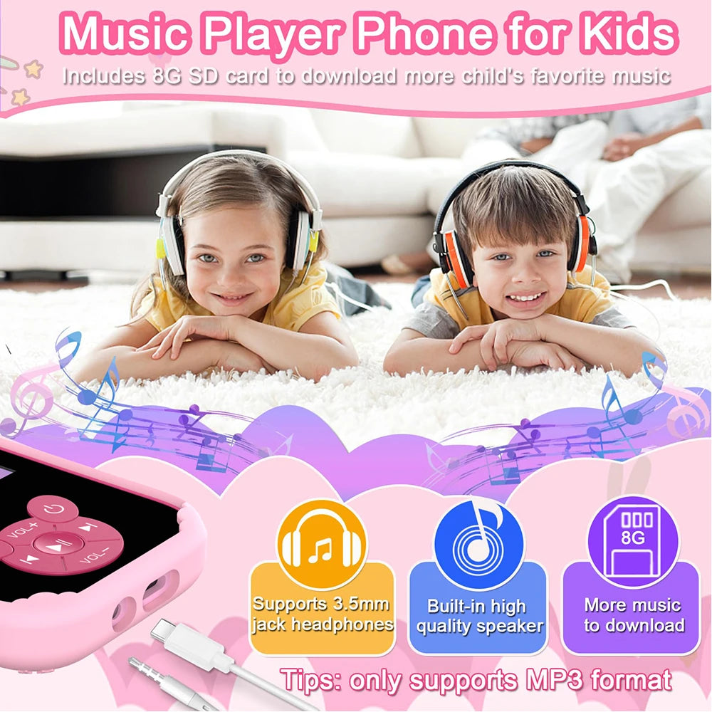 Kids Smart Phone Educational Toys Dual Camera Music Player Baby Phone With 8G Memro Game Learning for Age 3-12 Brithday Gifts - Merit Sell