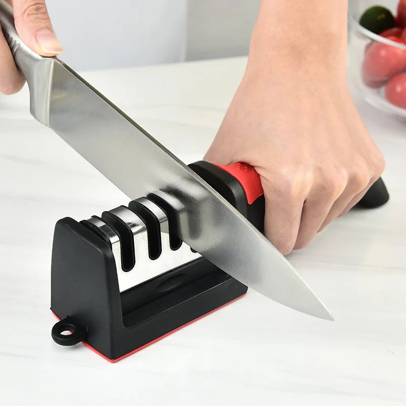 Kitchen 4Segment Knife Sharpener Household Multi-Functional Hand-Held Three-Purpose Black Sharpening Stone - Merit Sell
