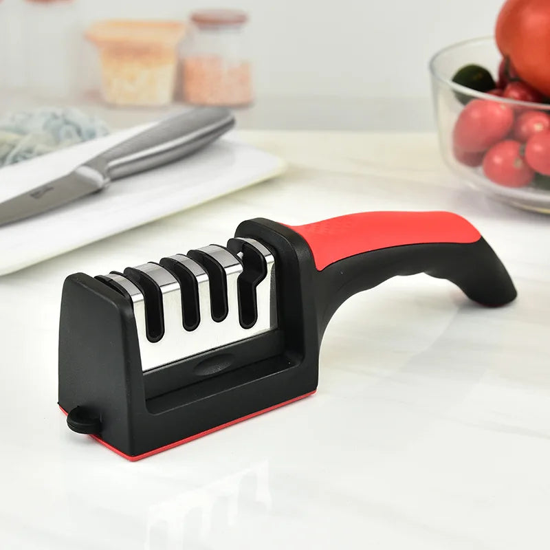 Kitchen 4Segment Knife Sharpener Household Multi-Functional Hand-Held Three-Purpose Black Sharpening Stone - Merit Sell