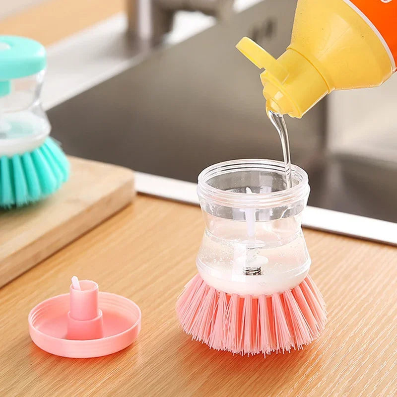 Kitchen Wash Pot Dish Brush Washing Utensils with Washing Up Liquid Soap Dispenser Household Kitchen Cleaning Accessories - Merit Sell
