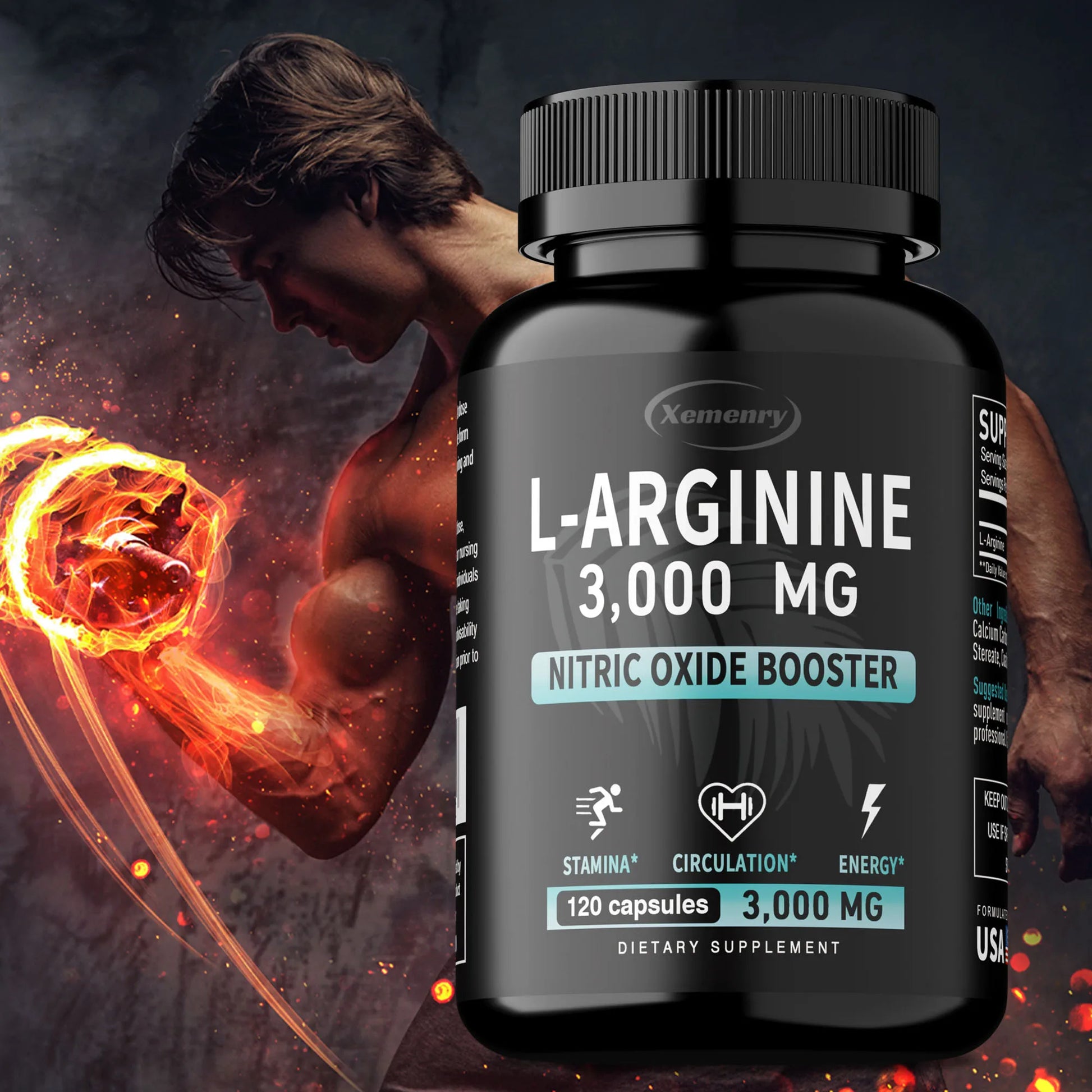 L-Arginine 3000mg - Men's Strength and Endurance Supplement,Support Reproductive Health - 120 Capsules - Merit Sell