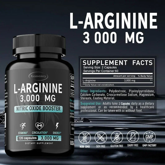 L-Arginine 3000mg - Men's Strength and Endurance Supplement,Support Reproductive Health - 120 Capsules - Merit Sell