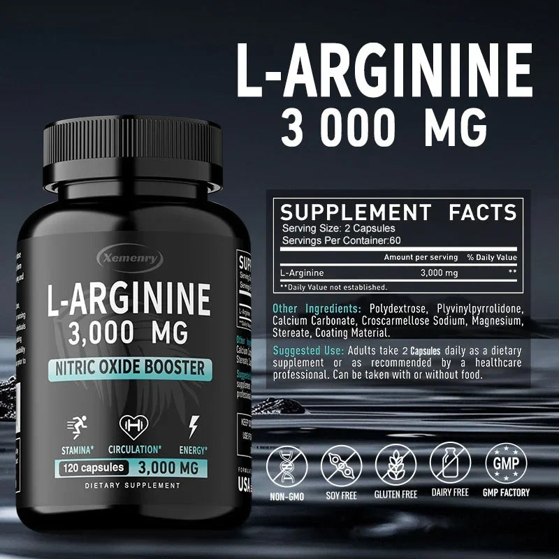 L-Arginine 3000mg - Men's Strength and Endurance Supplement,Support Reproductive Health - 120 Capsules - Merit Sell