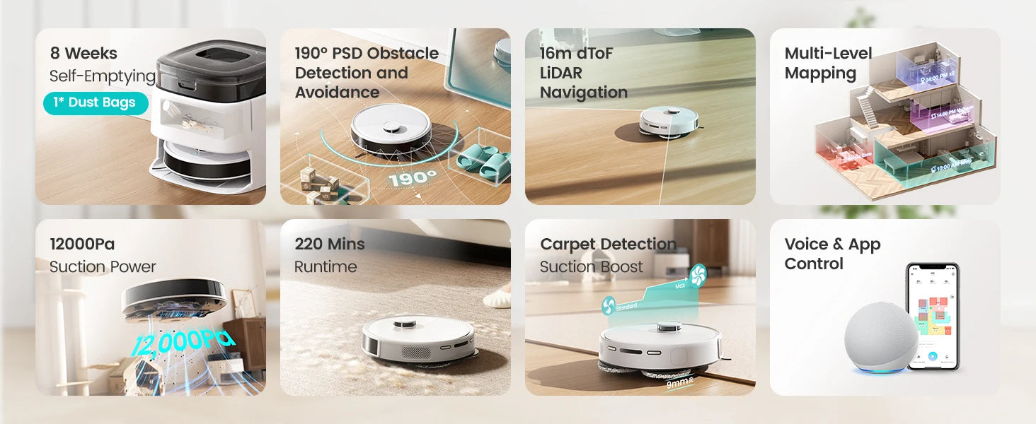 LEFANT Robot Vacuum Cleaner with Mapping, 12000Pa Suction, Emptying Station, Automatic Washing and Drying, DTOF Laser - Merit Sell