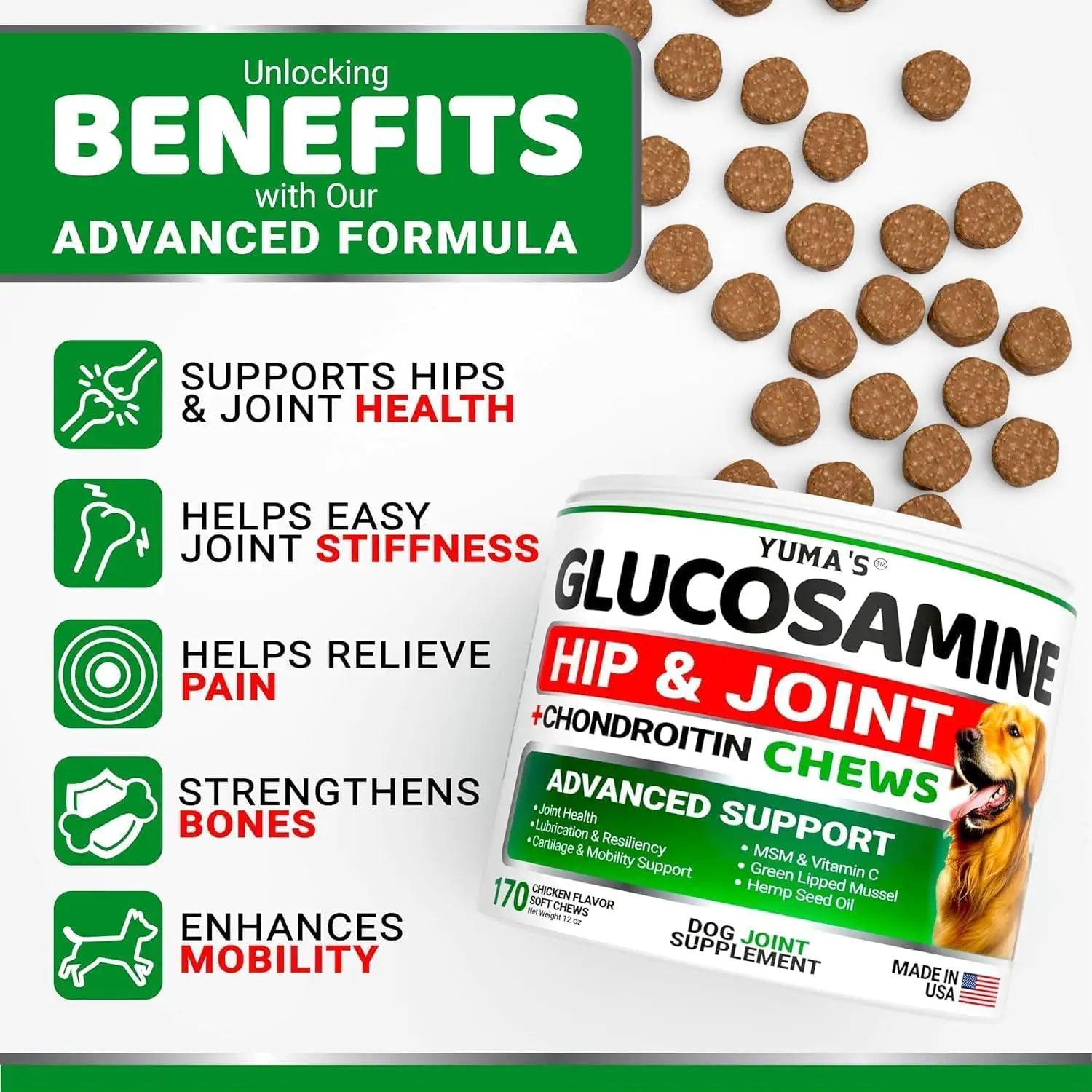 2-Pack Glucosamine for Dogs with Chondroitin | Joint Pain Relief