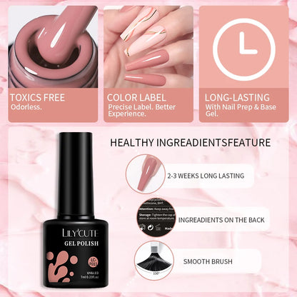 LILYCUTE 6Pcs/Set 7ML Gel DIY Nail Polish Bright Pink Semi Permanent Soak Off UV LED Gel Varnish Nail Art Design Manicure Kit - Merit Sell