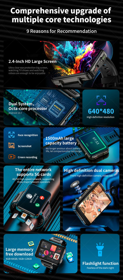 LOKMAT APPLLP 5 MAX Android Watch Phone Square Big Screen Wifi 4G Calls Smartwatches Dual Camera with Flashlight Gaming Watch - Merit Sell