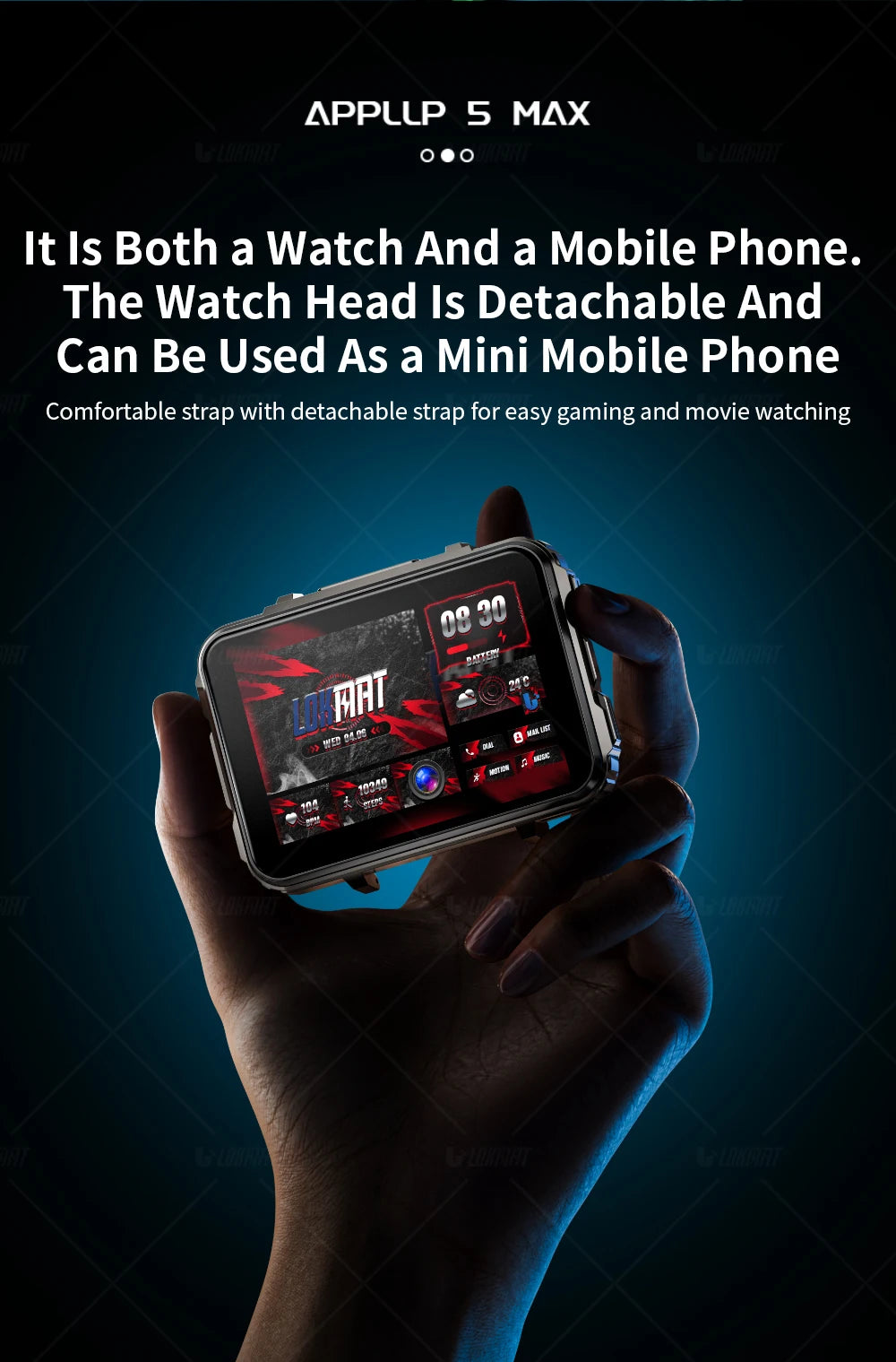 LOKMAT APPLLP 5 MAX Android Watch Phone Square Big Screen Wifi 4G Calls Smartwatches Dual Camera with Flashlight Gaming Watch - Merit Sell