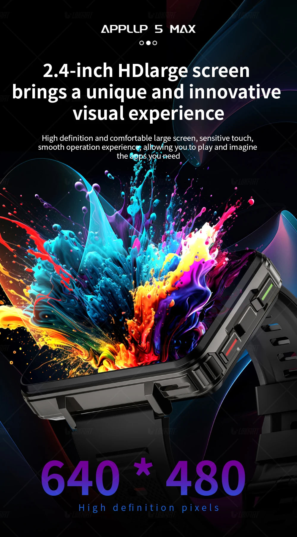 LOKMAT APPLLP 5 MAX Android Watch Phone Square Big Screen Wifi 4G Calls Smartwatches Dual Camera with Flashlight Gaming Watch - Merit Sell