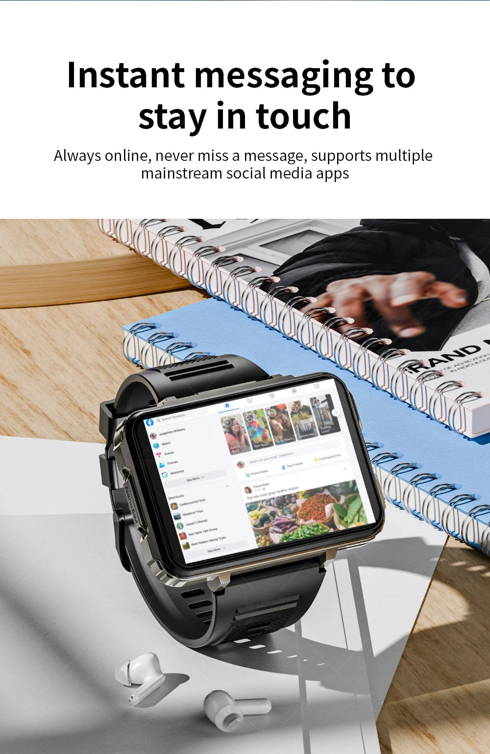 LOKMAT APPLLP 5 MAX Android Watch Phone Square Big Screen Wifi 4G Calls Smartwatches Dual Camera with Flashlight Gaming Watch - Merit Sell