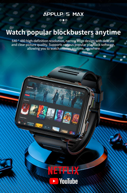 LOKMAT APPLLP 5 MAX Android Watch Phone Square Big Screen Wifi 4G Calls Smartwatches Dual Camera with Flashlight Gaming Watch - Merit Sell