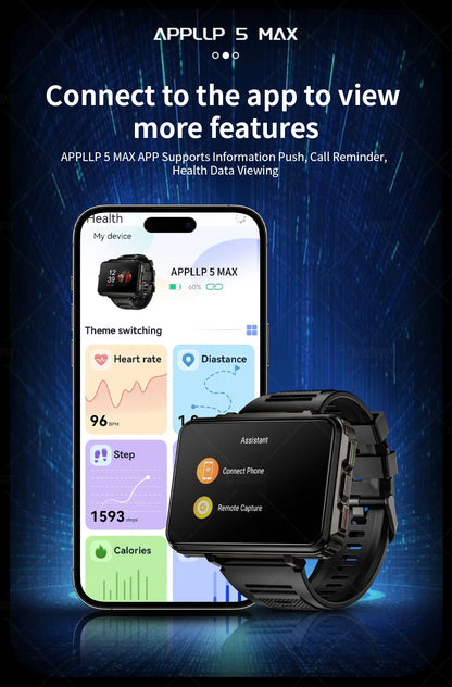 LOKMAT APPLLP 5 MAX Android Watch Phone Square Big Screen Wifi 4G Calls Smartwatches Dual Camera with Flashlight Gaming Watch - Merit Sell