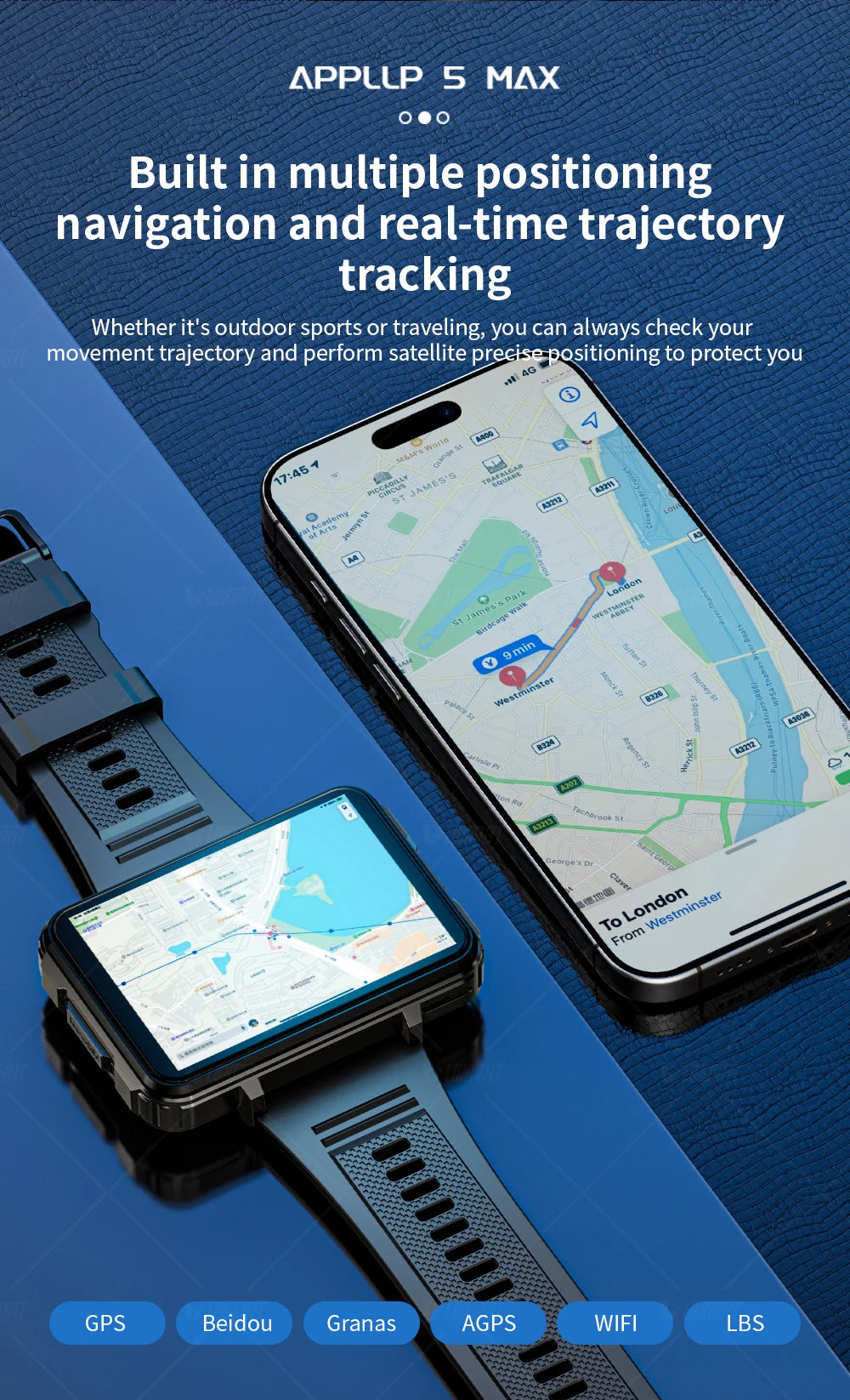 LOKMAT APPLLP 5 MAX Android Watch Phone Square Big Screen Wifi 4G Calls Smartwatches Dual Camera with Flashlight Gaming Watch - Merit Sell