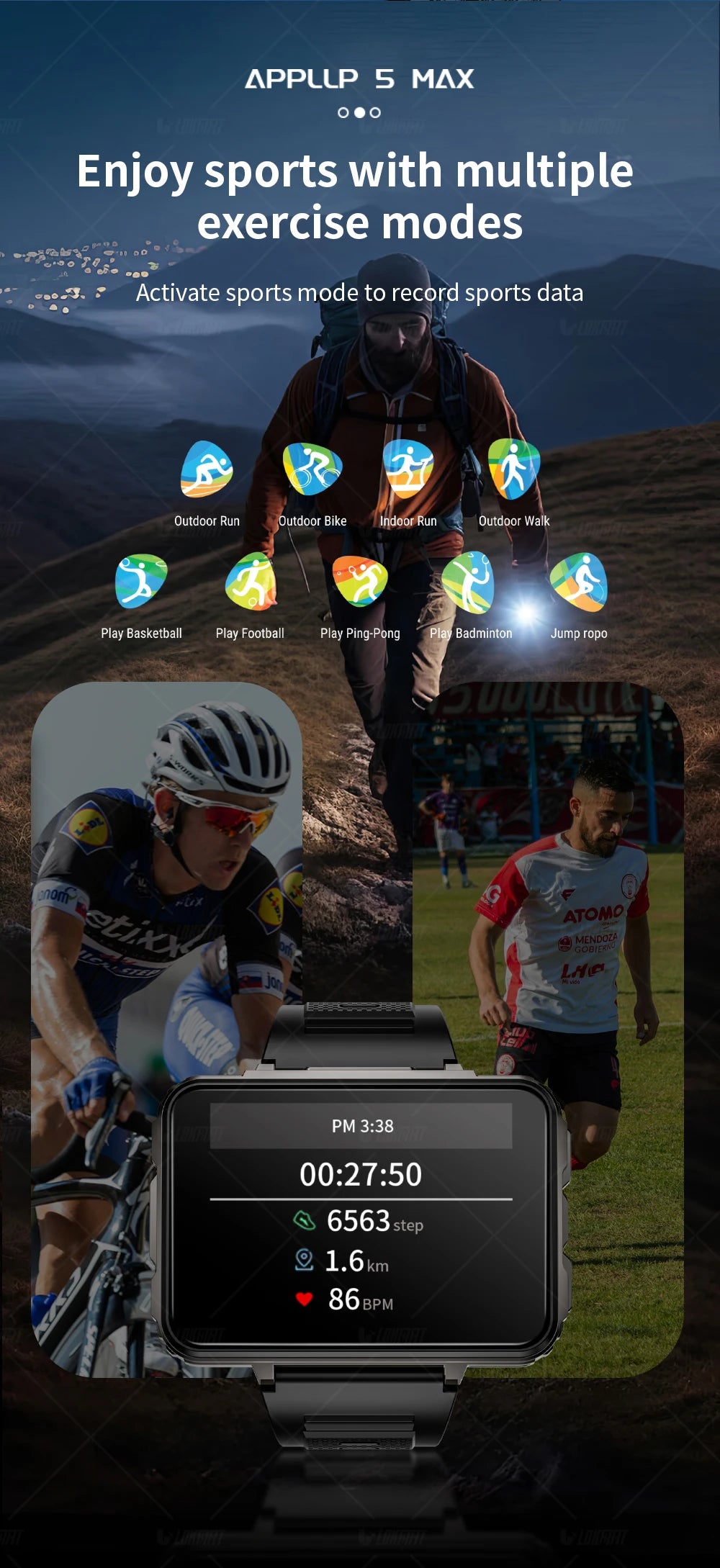 LOKMAT APPLLP 5 MAX Android Watch Phone Square Big Screen Wifi 4G Calls Smartwatches Dual Camera with Flashlight Gaming Watch - Merit Sell