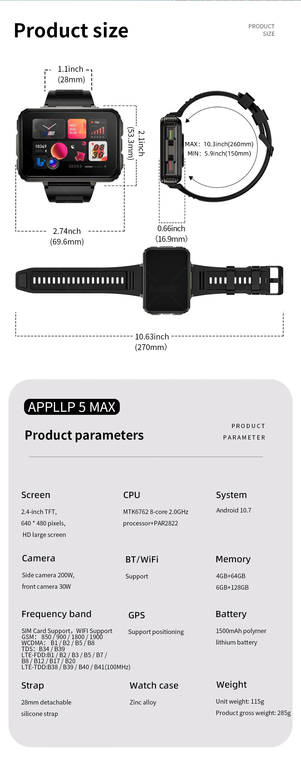 LOKMAT APPLLP 5 MAX Android Watch Phone Square Big Screen Wifi 4G Calls Smartwatches Dual Camera with Flashlight Gaming Watch - Merit Sell
