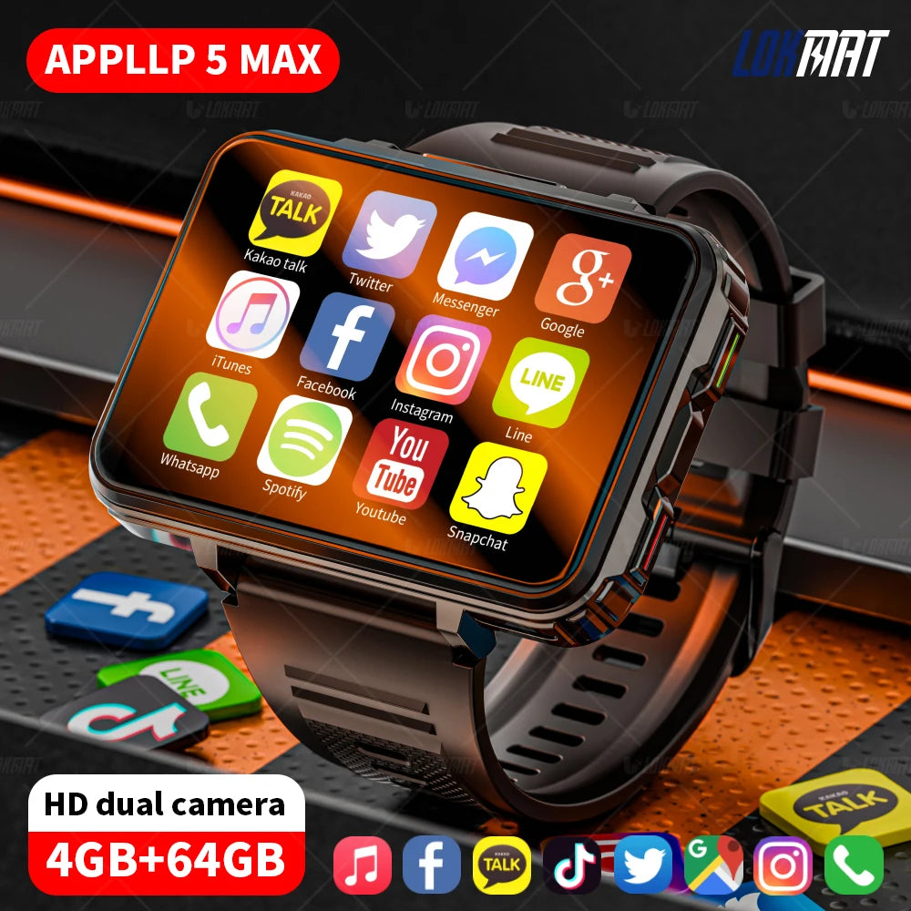 LOKMAT APPLLP 5 MAX Android Watch Phone Square Big Screen Wifi 4G Calls Smartwatches Dual Camera with Flashlight Gaming Watch - Merit Sell