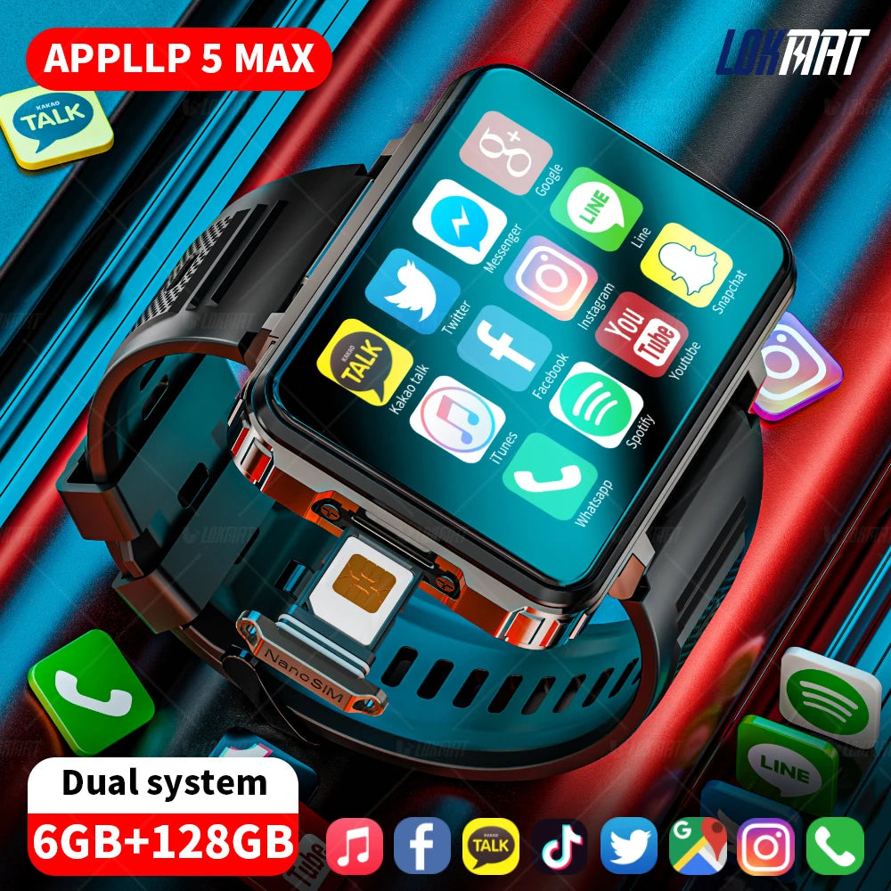 LOKMAT APPLLP 5 MAX Android Watch Phone Square Big Screen Wifi 4G Calls Smartwatches Dual Camera with Flashlight Gaming Watch - Merit Sell