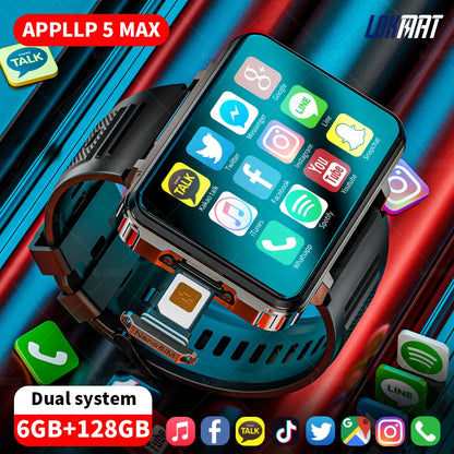 LOKMAT APPLLP 5 MAX Android Watch Phone Square Big Screen Wifi 4G Calls Smartwatches Dual Camera with Flashlight Gaming Watch - Merit Sell