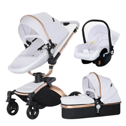 Landscape baby carriage PU leathe Baby stroller 3in1 Two-way High r Foldable shock-absorbing eggshell stroller 2in1 - Merit Sell