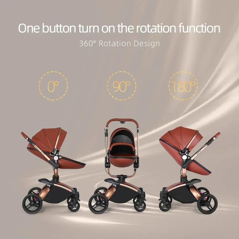 Landscape baby carriage PU leathe Baby stroller 3in1 Two-way High r Foldable shock-absorbing eggshell stroller 2in1 - Merit Sell