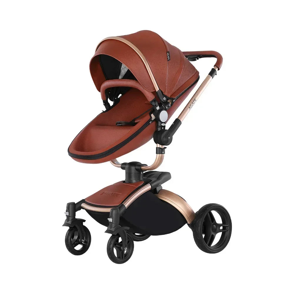 Landscape baby carriage PU leathe Baby stroller 3in1 Two-way High r Foldable shock-absorbing eggshell stroller 2in1 - Merit Sell