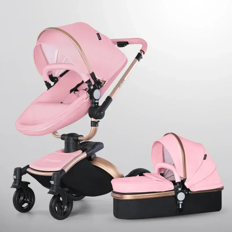 Landscape baby carriage PU leathe Baby stroller 3in1 Two-way High r Foldable shock-absorbing eggshell stroller 2in1 - Merit Sell