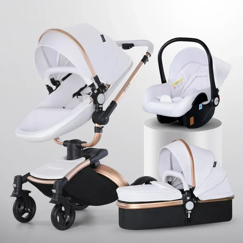Landscape baby carriage PU leathe Baby stroller 3in1 Two-way High r Foldable shock-absorbing eggshell stroller 2in1 - Merit Sell
