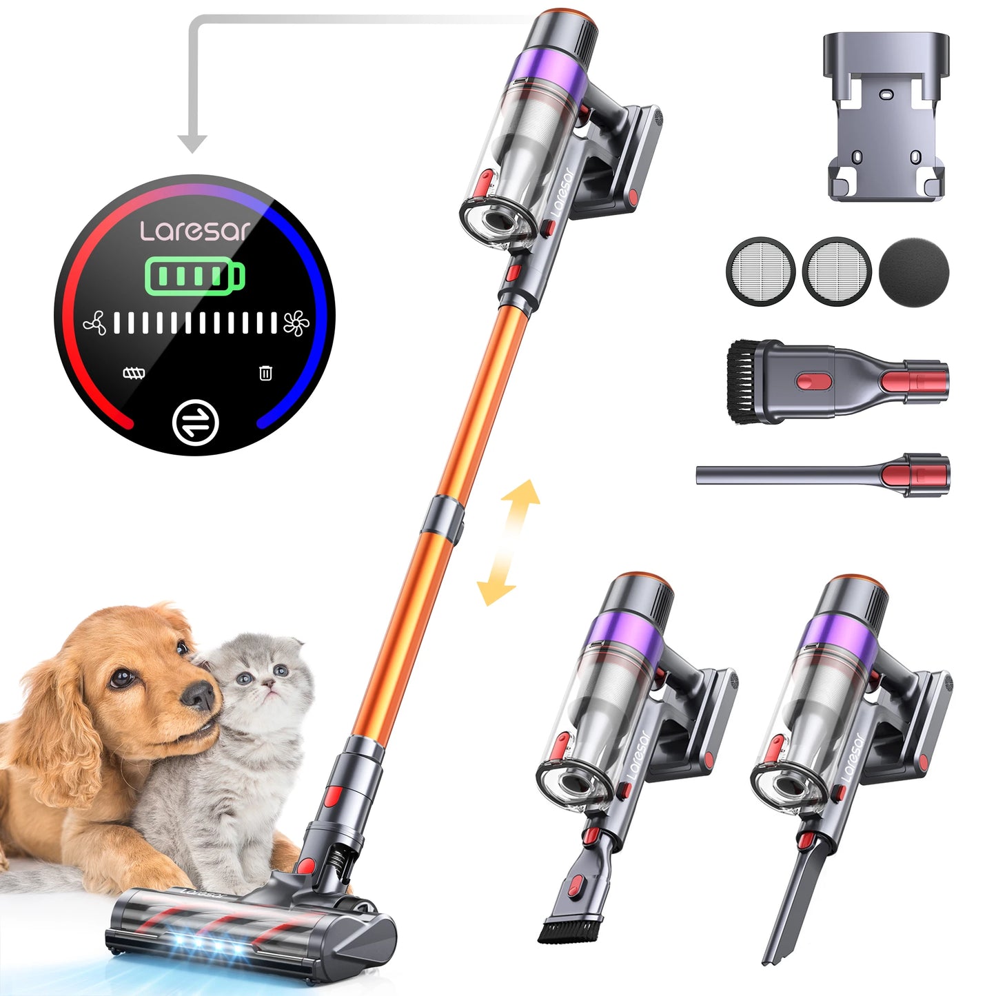 Laresar Elite 8 Cordless Vacuum Cleaner Handheld Home Appliance 450W Powerful smart home Touch Screen 55 Mins Detachable Battery - Merit Sell