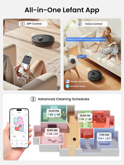 Lefant M2S Robot Vacuum Cleaner with Mapping, 10000Pa Suction, Automatic Dust Station,Laser Navigation, PSD Avoidance Technology - Merit Sell