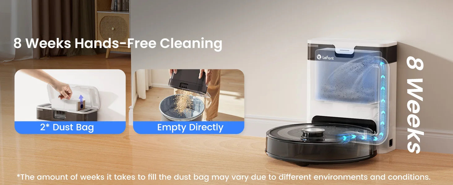Lefant M2S Robot Vacuum Cleaner with Mapping, 10000Pa Suction, Automatic Dust Station,Laser Navigation, PSD Avoidance Technology - Merit Sell