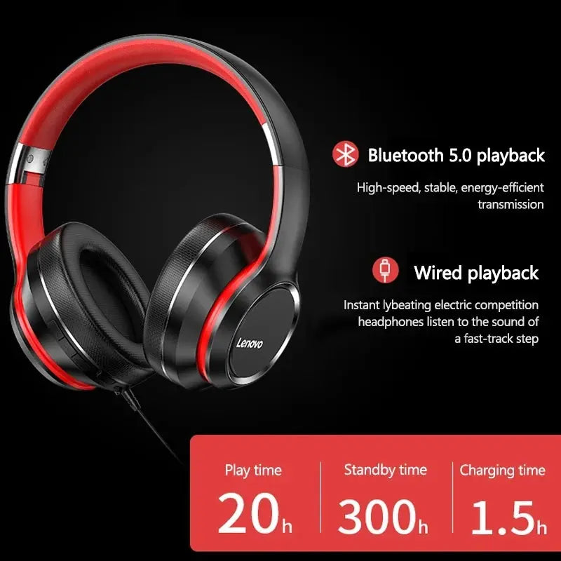 Lenovo HD200 Bluetooth Earphones Over-ear Foldable Computer Wireless Headphones Noise Cancellation HIFI Stereo Gaming Headset - Merit Sell