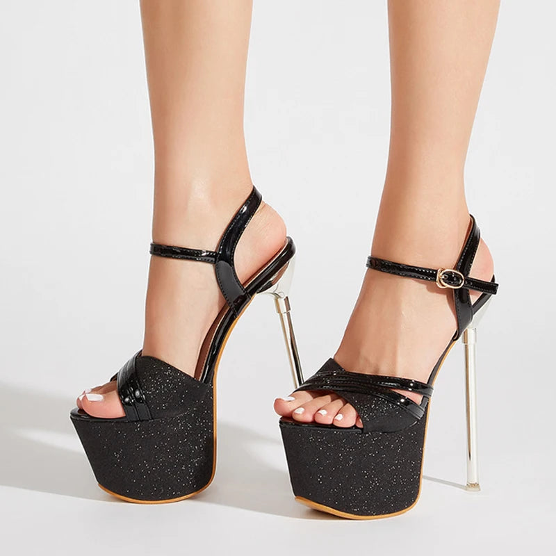 Liyke Runway Style Sequined Platform Sandals For Women Sexy Peep Toe 17CM Super High Heels Wedding Banquet Shoes Gold Silver - Merit Sell