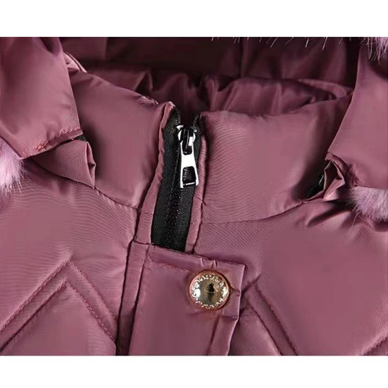 Long Teen Girls Jacket Winter Solid Color Peach Heart Print Plus Velvet Hooded Coat For 4-10Y Kids Thick Down Cotton Snowsuit - Merit Sell