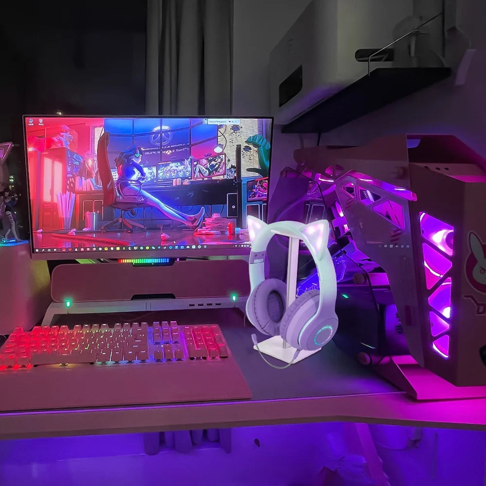 Luminous Led Light Gradient Cute Cat Ears BT029C Headband Wireless Headphone Foldable Gaming Headset Headphones With Microphone - Merit Sell