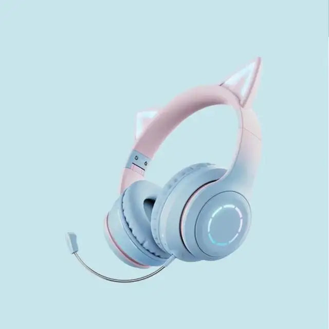 Luminous Led Light Gradient Cute Cat Ears BT029C Headband Wireless Headphone Foldable Gaming Headset Headphones With Microphone - Merit Sell