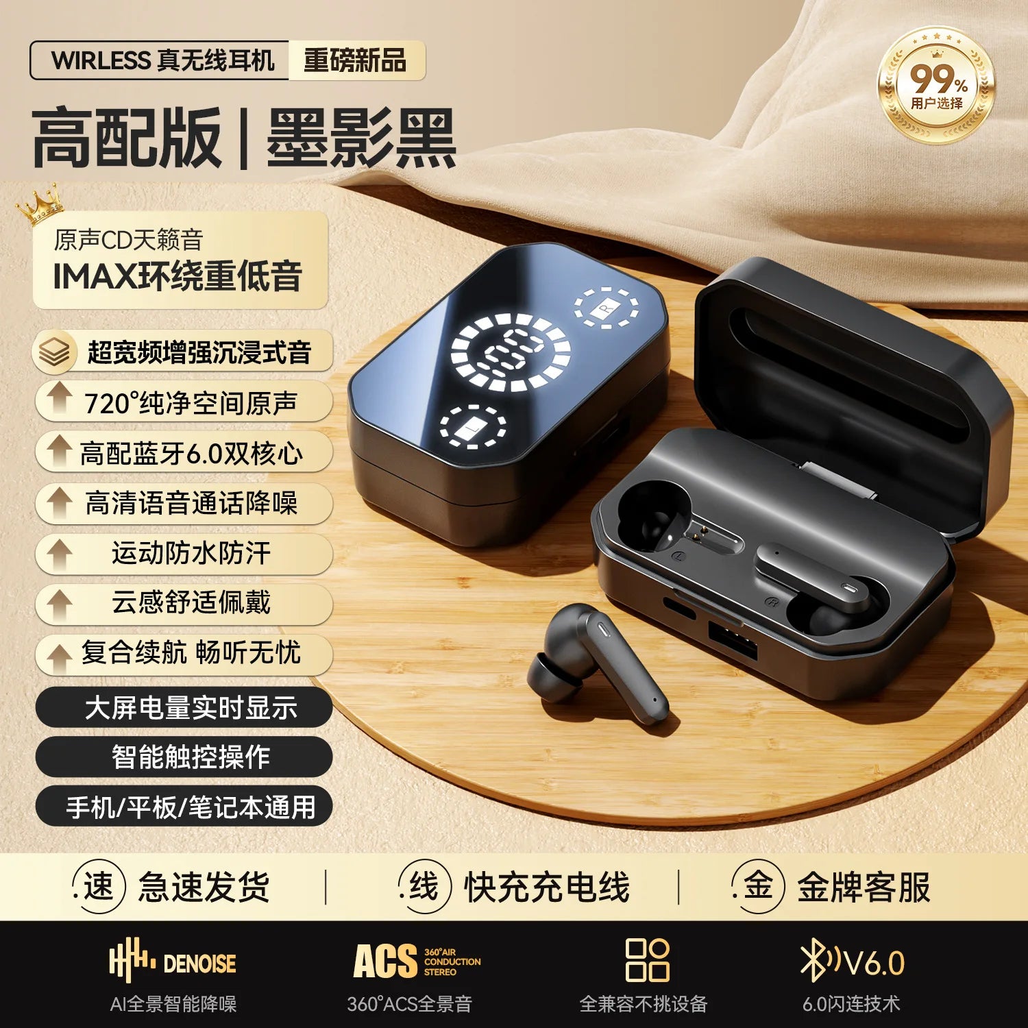 M154 TWS Bluetooth 6.0 Earbuds with LED Display 720° Spatial Sound Heavy Bass, AI Noise Canceling Audífonos Headphones for Sport - Merit Sell