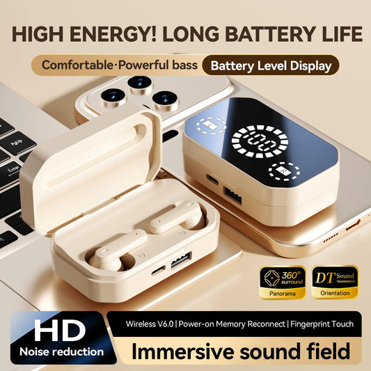 M154 TWS Bluetooth 6.0 Earbuds with LED Display 720° Spatial Sound Heavy Bass, AI Noise Canceling Audífonos Headphones for Sport - Merit Sell