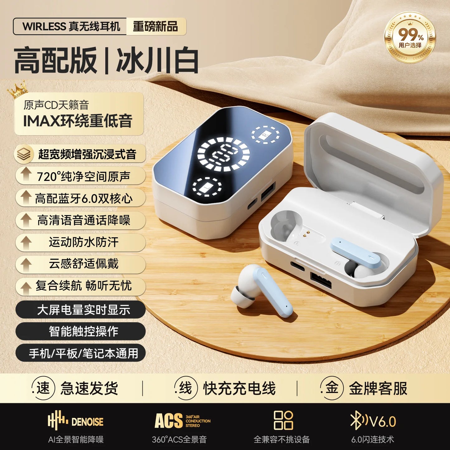 M154 TWS Bluetooth 6.0 Earbuds with LED Display 720° Spatial Sound Heavy Bass, AI Noise Canceling Audífonos Headphones for Sport - Merit Sell