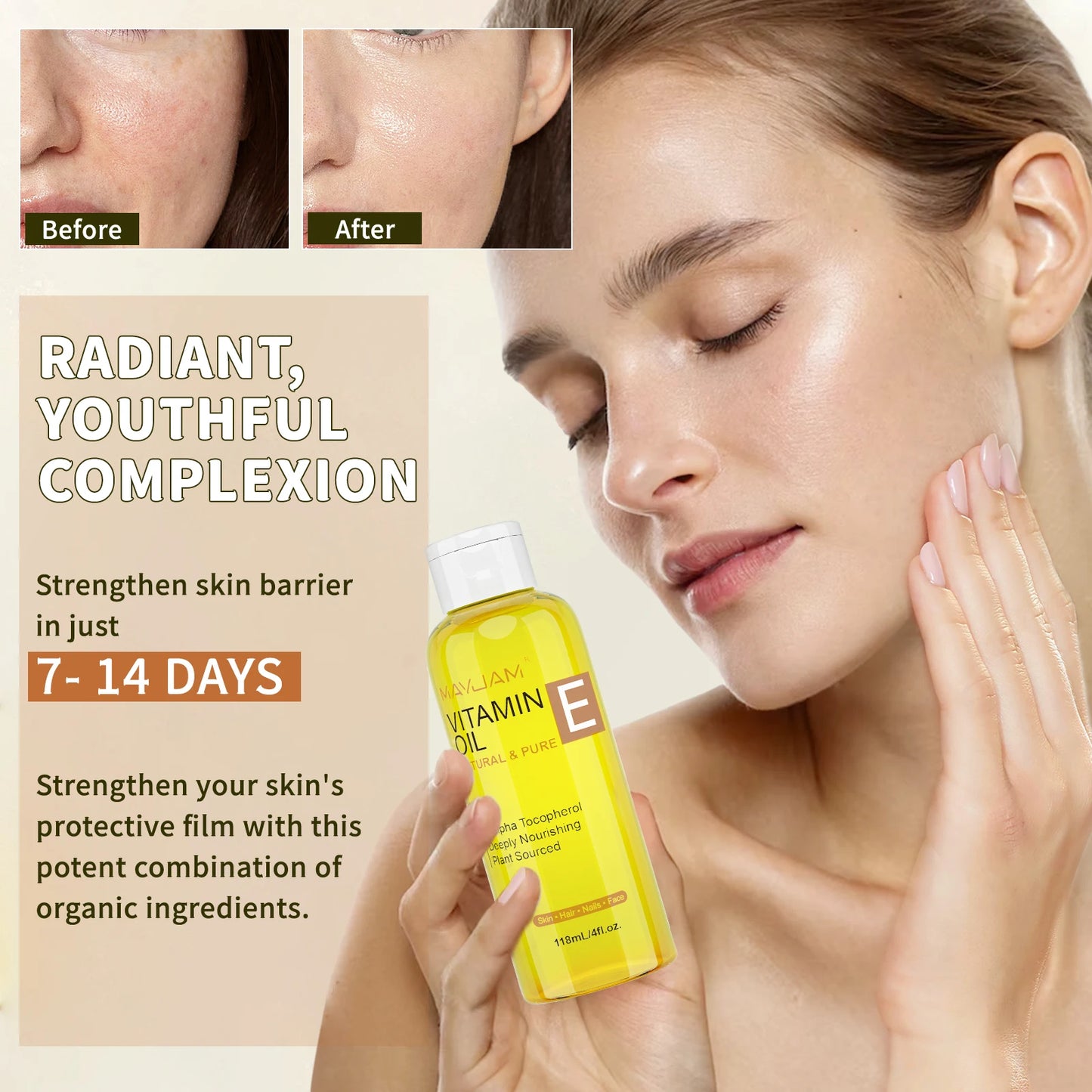 MAYJAM Natural & Pure Vitamin E Oil Skincare Moisturizing Brighten Skin Tone 118ml 236ml Face Care Oil - Merit Sell