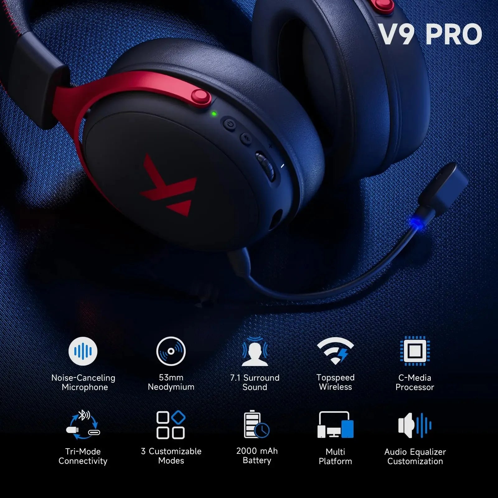 MCHOSE V9 Pro Wireless Gaming Headset 7.1Surround Sound Headphones Noise Canceling Mic Low Latency Lightweight for PS5 PC SWITCH - Merit Sell