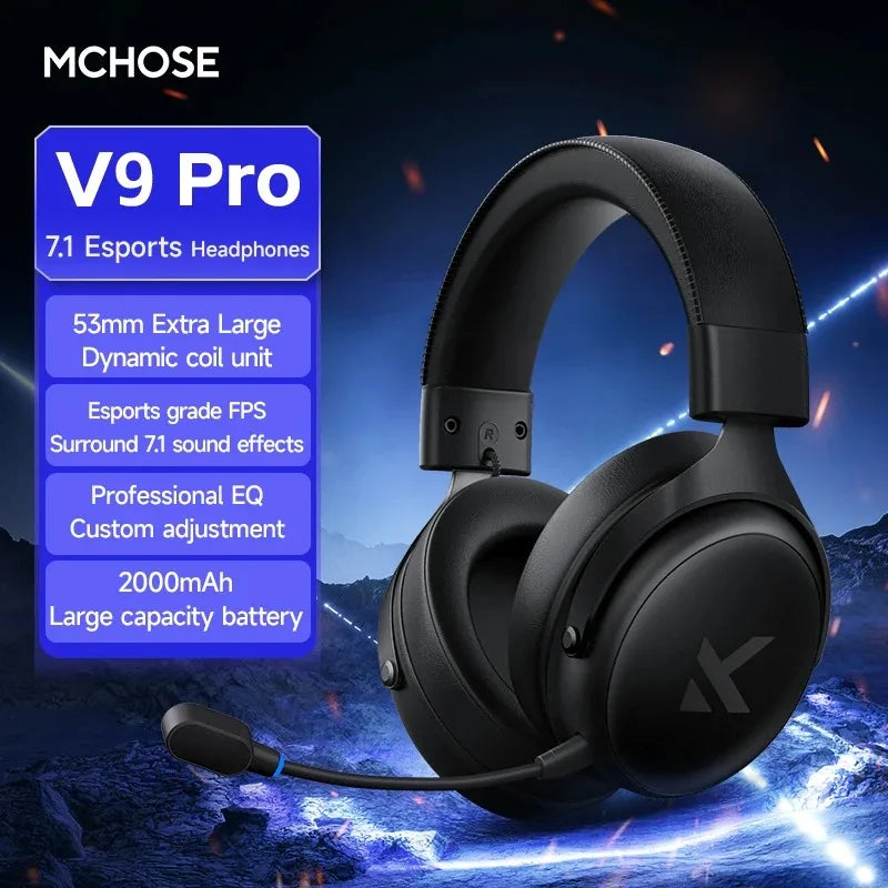 MCHOSE V9 Pro Wireless Gaming Headset 7.1Surround Sound Headphones Noise Canceling Mic Low Latency Lightweight for PS5 PC SWITCH - Merit Sell