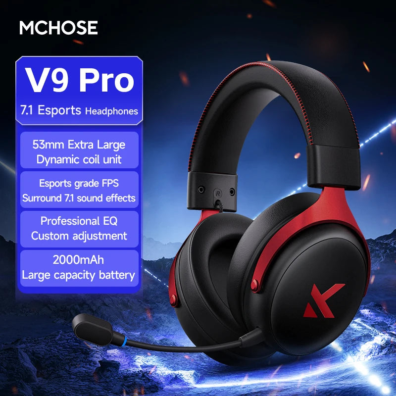 MCHOSE V9 Pro Wireless Gaming Headset 7.1Surround Sound Headphones Noise Canceling Mic Low Latency Lightweight for PS5 PC SWITCH - Merit Sell