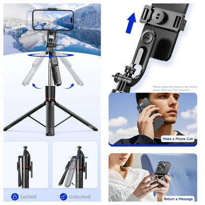 MEUYAG Selfie Stick Tripod with 1708mm Long Monopod Fill Light, Bluetooth Remote, 360° Rotation, 1/4 Interface, for mobile phone - Merit Sell