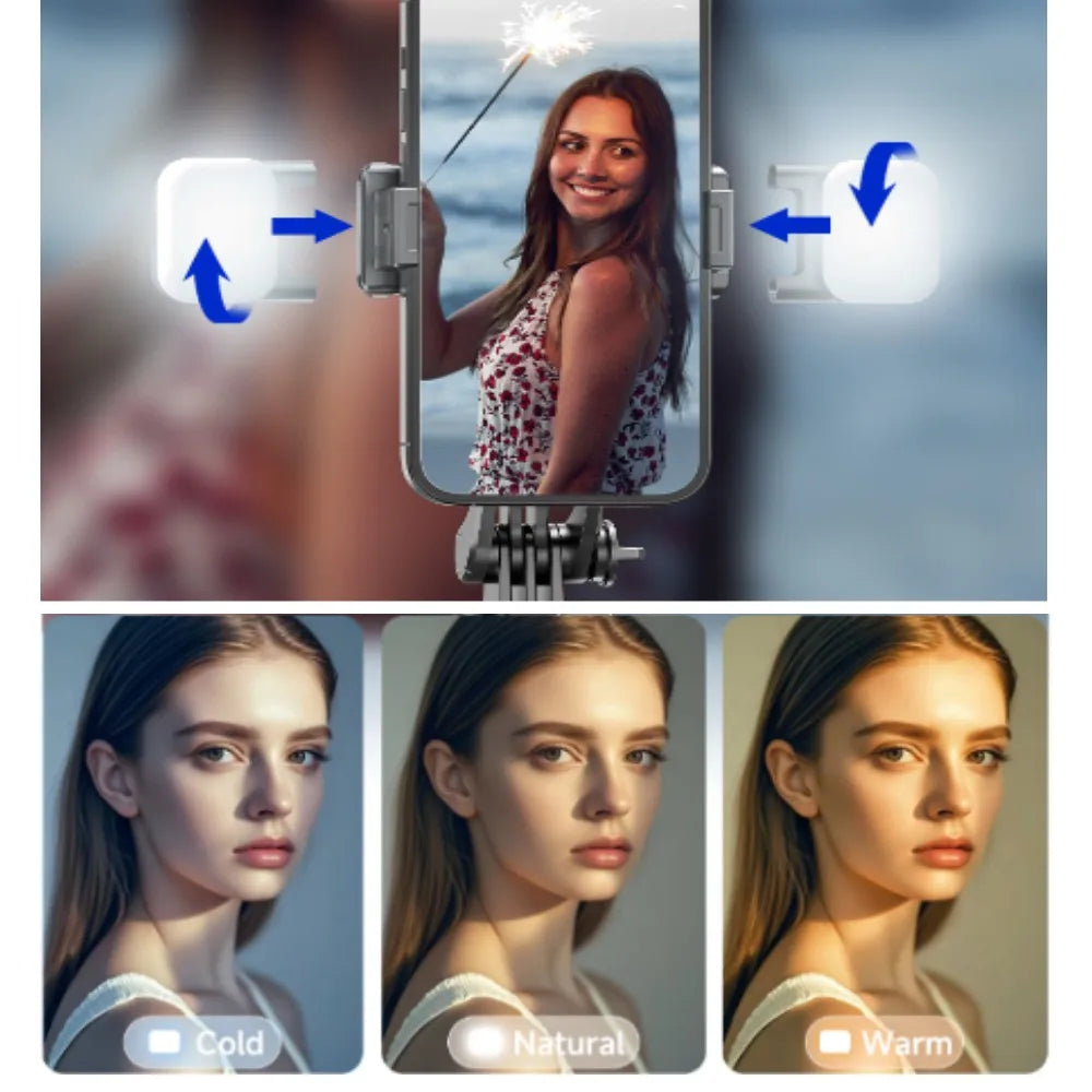 MEUYAG Selfie Stick Tripod with 1708mm Long Monopod Fill Light, Bluetooth Remote, 360° Rotation, 1/4 Interface, for mobile phone - Merit Sell